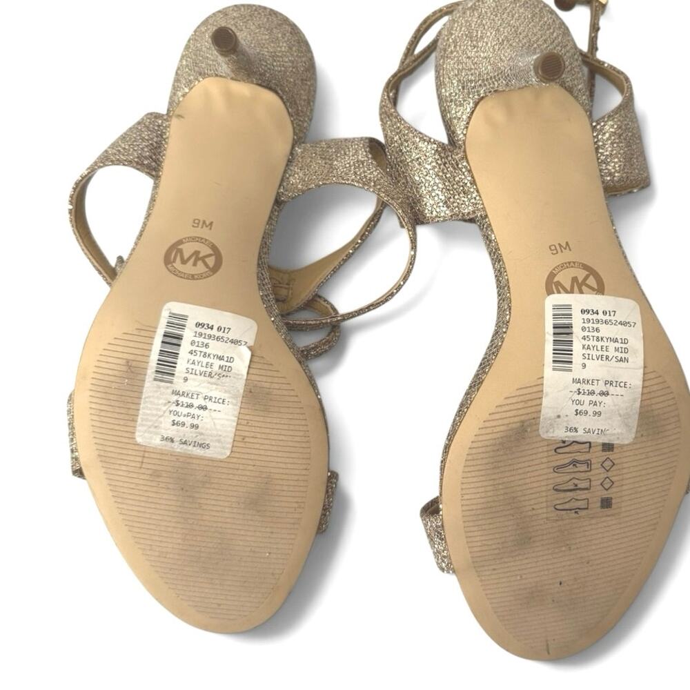 Michael Kors Metallic Gold Silver Kaylee Strappy Heel Sandals Size 9 M - Picture 9 of 10